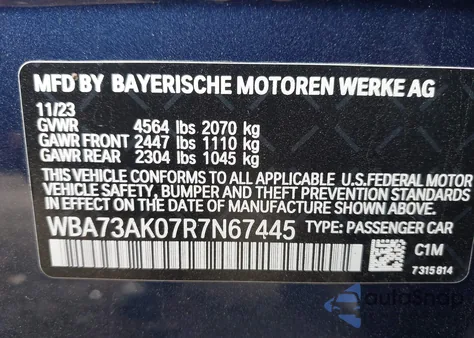 2024 BMW 228 Gran Coupe I xDrive from USA, damaged, VIN WBA73AK07R7N67445